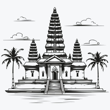 Bali monaster sketch illustration vector