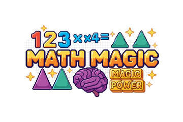 Playful math art with numbers, brain, and colorful geometric shapes