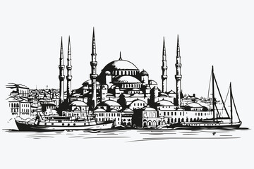Istanbul city view sketch illustration vector