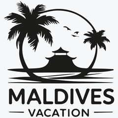 Maldives vacation logo sketch illustration vector