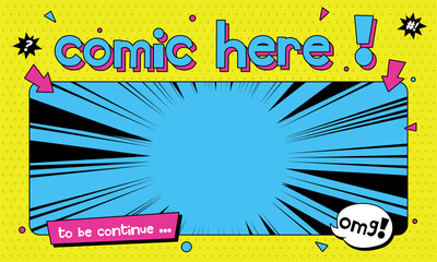 Pop Art comic background template with text comic here