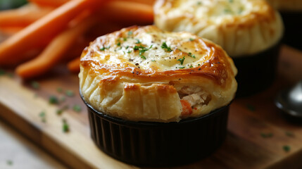 Homemade Individual Chicken Pots Pies Ready to Eat.