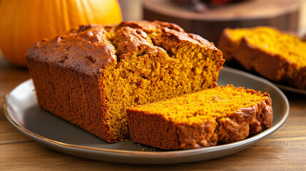 Homemade Sweet Pumpkin Bread Ready to Eat.Close-up.