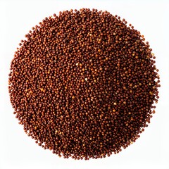 Red quinoa seeds abundantly displayed in a circle formation isolated on white background