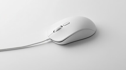 A white wired computer mouse isolated on a white background