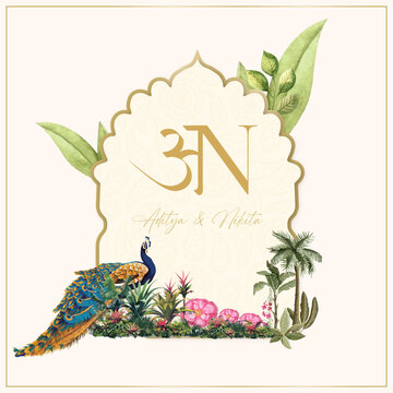 Indian Wedding Elegant Card Invitation Template with Floral Decoration