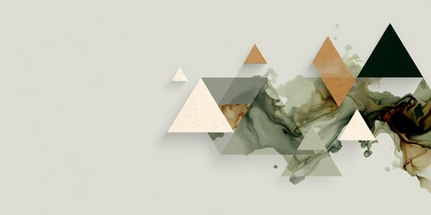 An abstract design featuring various triangles with earthy colors against a light background.