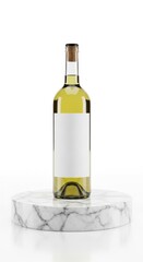 Elegant wine bottle on marble platform for branding and design