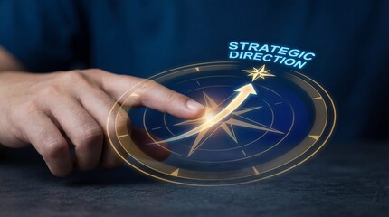 Businessman setting strategic direction with glowing compass