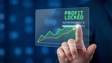 Businessman interacting with virtual profit graph on futuristic interface
