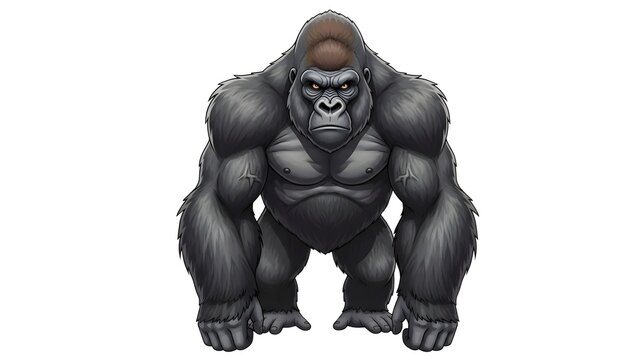 A powerful gorilla standing on a transparent background with a fierce expression