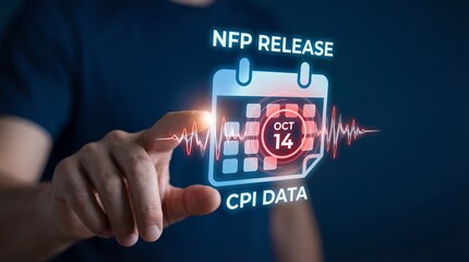 Person interacting with calendar icon for NFP release and CPI data
