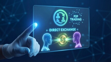 Person engaging with futuristic P2P trading interface for direct exchange