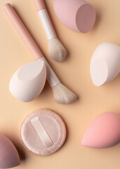 Minimal Makeup Tools Flat Lay with Soft Pastel Beauty Aesthetic