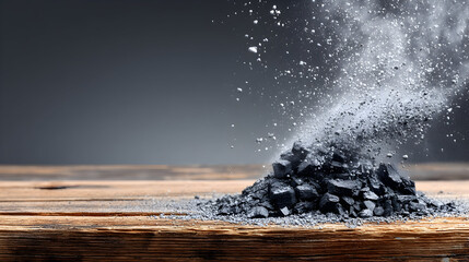 Pile of Crushed Activated Charcoal Powder.