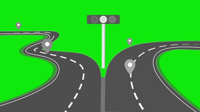 Road Intersection with Map Pins and Traffic Light Animation