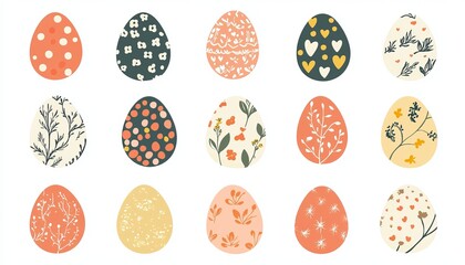 Collection of Ornamental Easter Eggs Featuring Various Soft Patterns and Stylish Decorative Designs