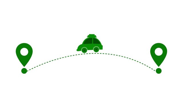 Minimalist Car Travel Animated, Minimalist animation of a car traveling between two location markers