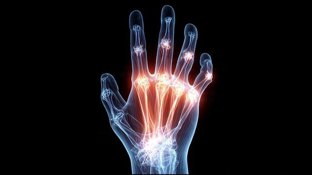 Human Hand X-ray Showing Severe Joint Inflammation and Arthritis Pain