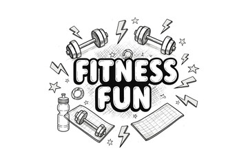 Fototapeta premium Energetic fitness fun with dumbbells and accessories in black and white line art
