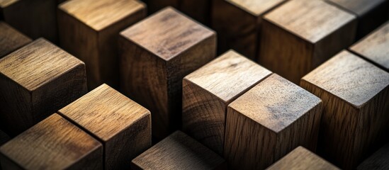 Wooden Cubes Abstract Pattern Background with Natural Wood Grain Texture and Shadows