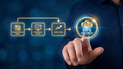 Businessman securing profitable pips in forex trading with technical analysis