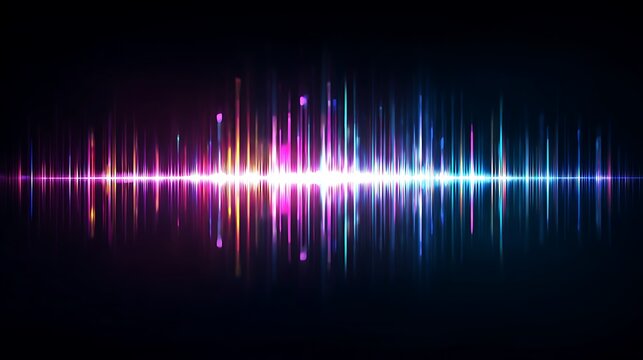 Colorful digital audio waveform, with vibrant vertical lines and a dark background - Powered by Adobe