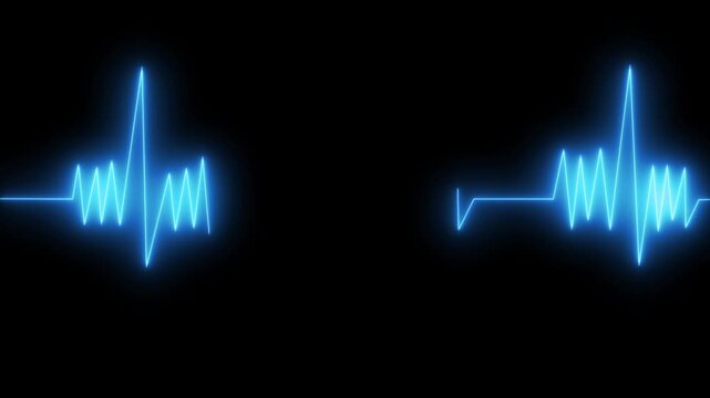 Digital Neon Heart Rate Pulse Line Animation, Glowing Soundwave on Black Background