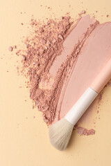Makeup Brush with Powder Texture on Pastel Background