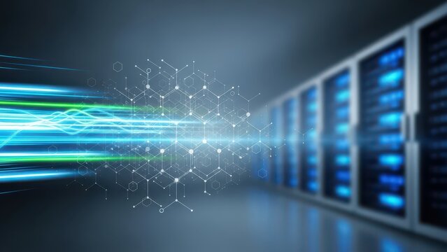 Data center server room with network connection - Powered by Adobe