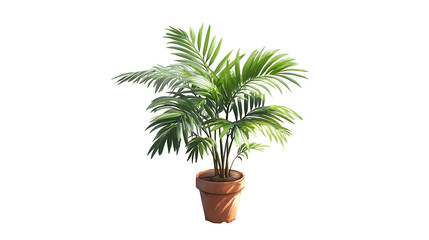 Fototapeta premium Small Potted Palm Tree in Terracotta Pot Isolated small plant