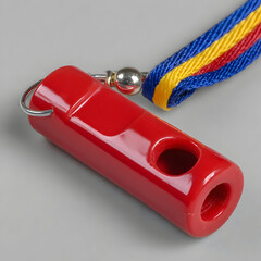 Red Whistle with Blue Yellow Lanyard.