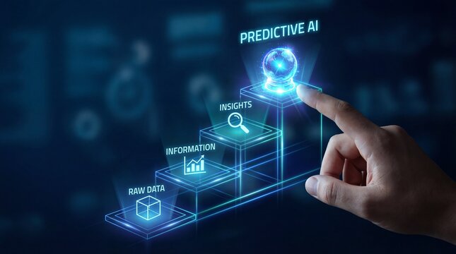 Predictive AI technology with hand interacting digital interface - Powered by Adobe