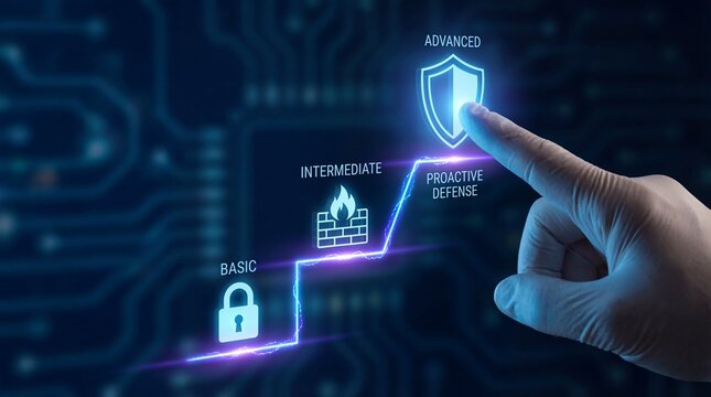 Hand selecting advanced cyber security protection levels on digital interface - Powered by Adobe