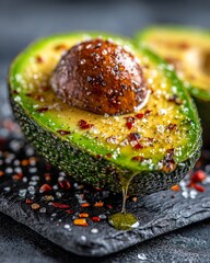 Roasted Avocado with Spices and Oil.