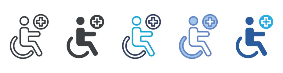 Disability icon set multiple style collection