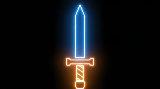 A glowing neon sword with sharp blade and ornate hilt displayed in 4k resolution