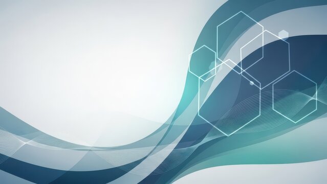 Abstract blue wave background with hexagons and lines - Powered by Adobe
