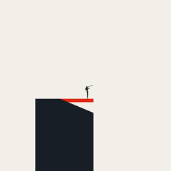 Leadership and Future Vision Concept with Businesswoman Using Telescope on High Platform for Strategic Planning. Minimalist Vector Illustration