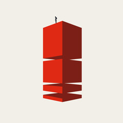 Business Woman Standing on Top of Tall Red Blocks Representing Growth Scalability and Success in the Tech Industry. Minimalist Vector Concept Illustration