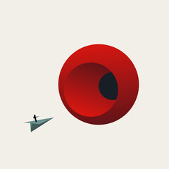 Business Woman Flying Paper Plane Towards Future Technology and Innovation Concept for New Ideas and Exploration. Minimalsit Vector Illustration