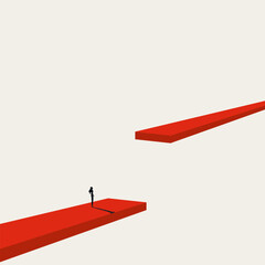 Business Woman Facing a Career Gap Looking for Solution and Progress Toward Next Level Ambition and Promotion Goal. Minimalist Vector Concept Illustration