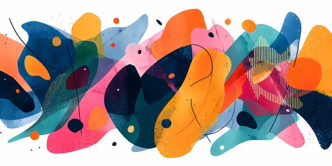 A colorful abstract composition featuring fluid shapes and vibrant hues blending together artistically.
