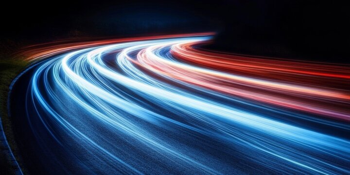 Driving into the Future Accelerating Lights Illuminate the Roadway Under a Dark, Starry Sky - Powered by Adobe