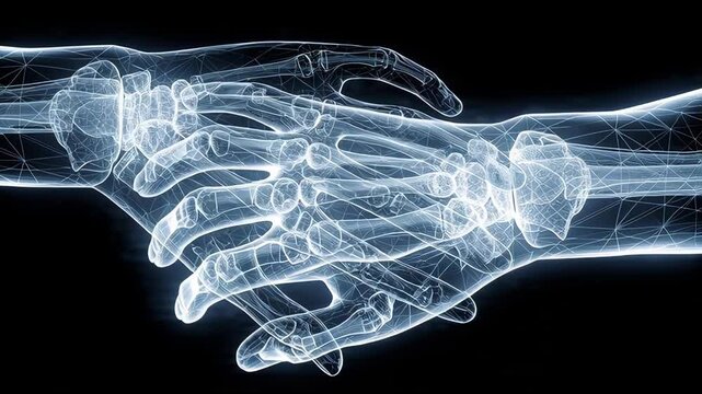 X-ray handshake skeletal structure high-tech medical visualization