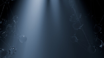 Corporate Light Orbit &ndash; Blue Light Rays with Glass Spheres on Black Background (Ultra High Resolution)
