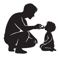 Father giving a drink silhouette ideal for caring family vector artwork.