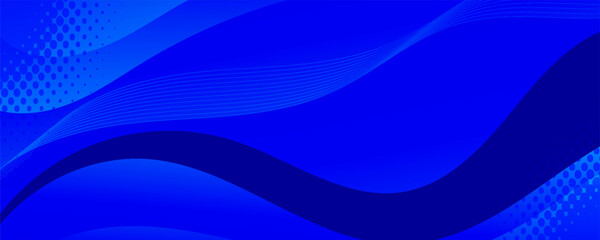 Obraz premium Modern abstract wave background featuring layered flowing shapes in vibrant blue tones with subtle line and halftone dot textures.