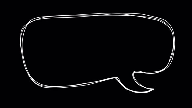 Transparent speech bubble animation alpha channel. Hand drawn doodle chat bubble overlay, comic talk balloon motion graphic for video editing and storytelling.