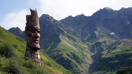 Kamchatka aboriginal head idol representing indigenous culture. Traditional artifact showcasing native craftsmanship, spiritual symbolism, and heritage for anthropological and cultural themes